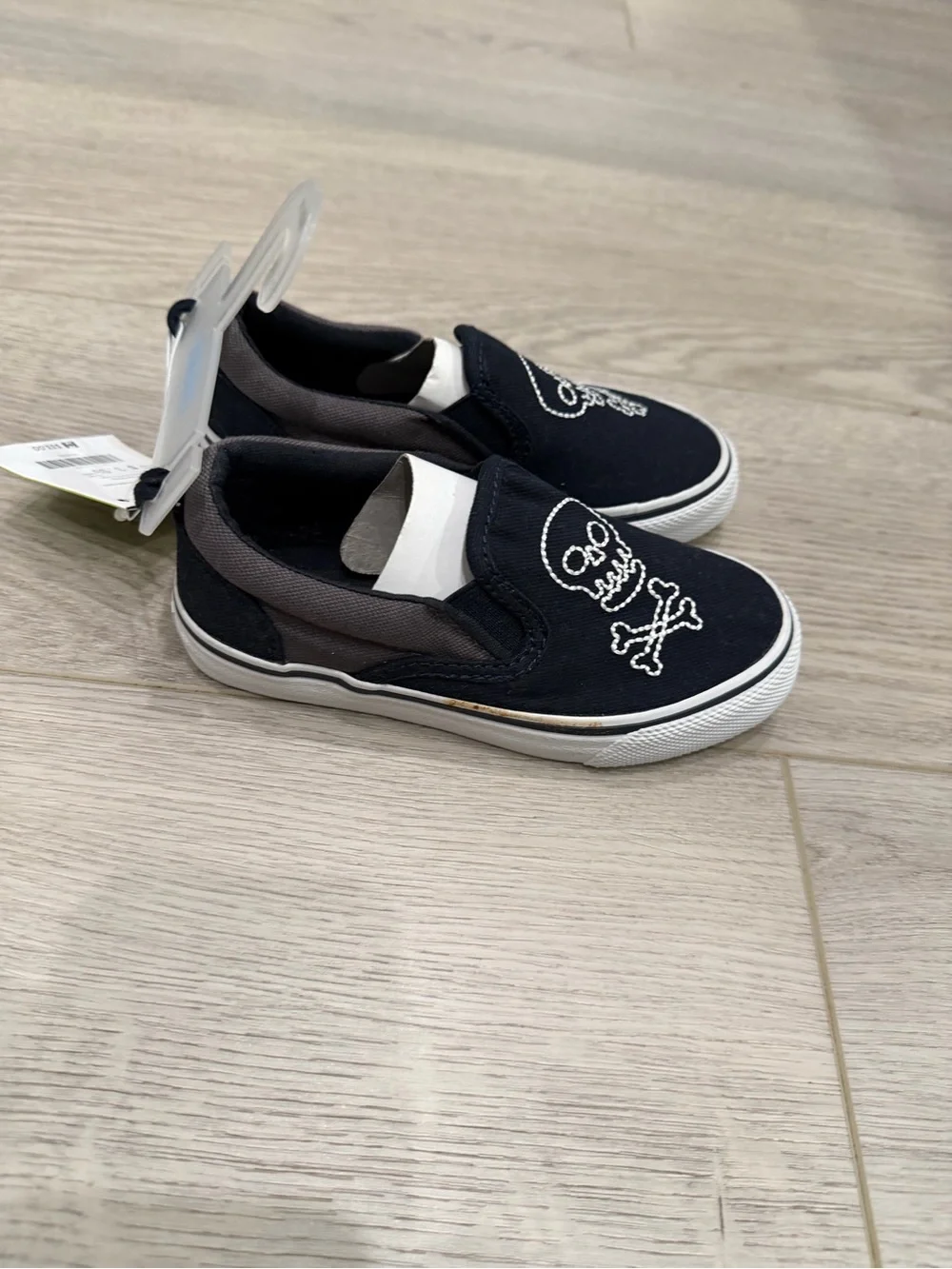 Gymboree Black Slip-On Sneakers with White Skull Embroidery